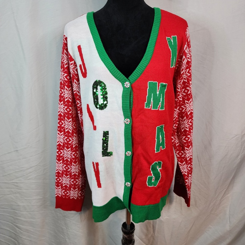 New w/tag! ROCKIN AROUND Size XL Jolly Xmas V-Neck Christmas Holiday‎ Sweater